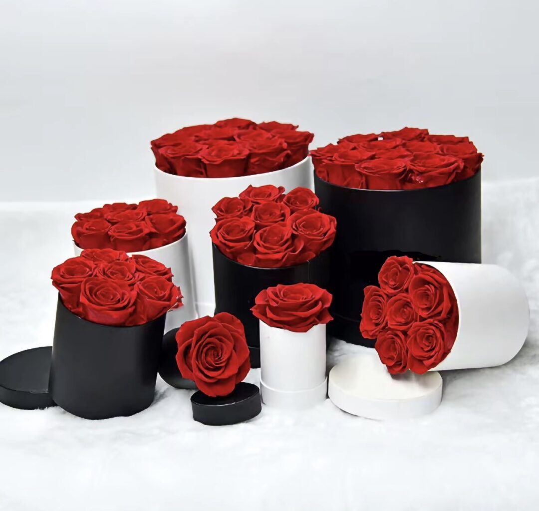 Boîte de roses préservées éternelles
